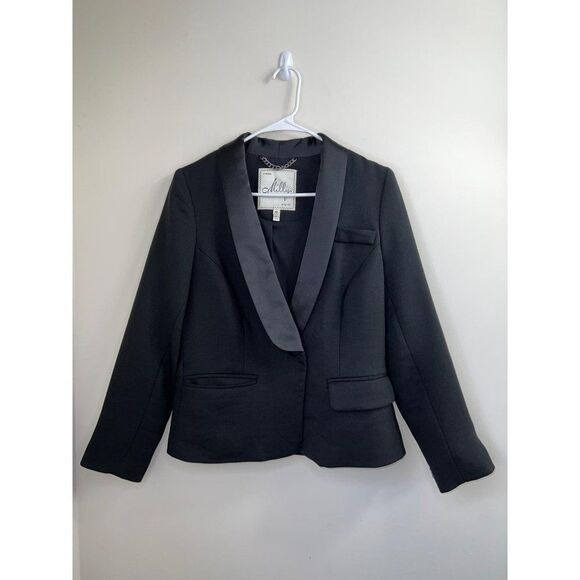 MILLY OF NEW YORK Black Wool Blazer Jacket Size 10 - Picture 3 of 8